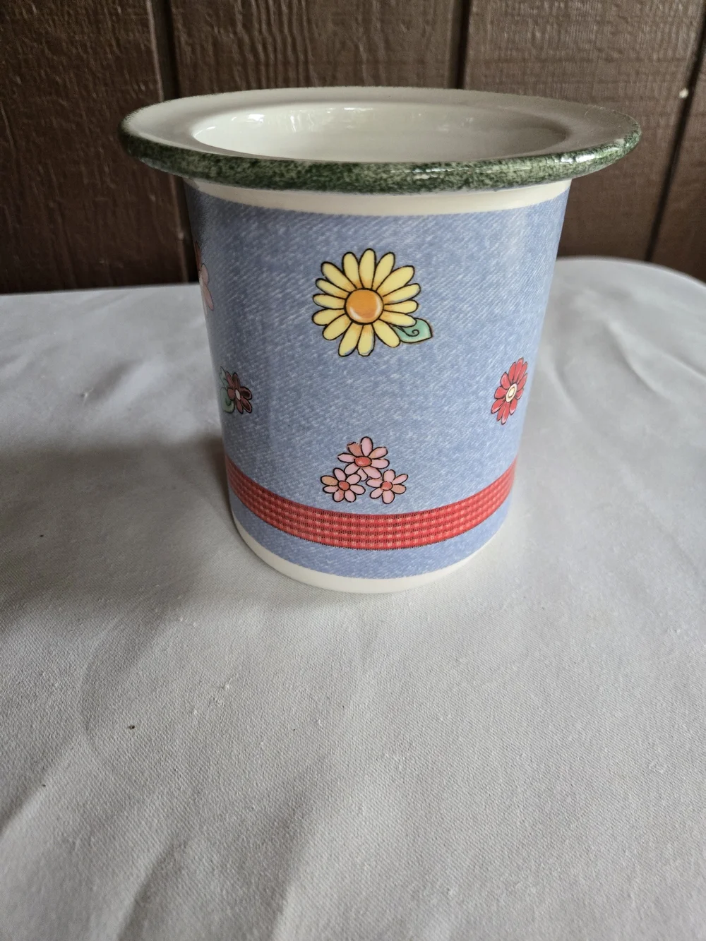 Blue Floral Ceramic Cooking Utensil Holder or Vase